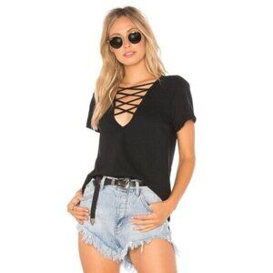 Revolve LNA Kontrol Kross Tee T-Shirt Short Sleeve Straps Black Lace up Size XS